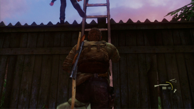 After you make it out, keep following Bill until you reach a ladder leaning against the fence - The Last of Us: High School Escape, Bills Town Walkthrough, map - Bills Town - The Last of Us Guide