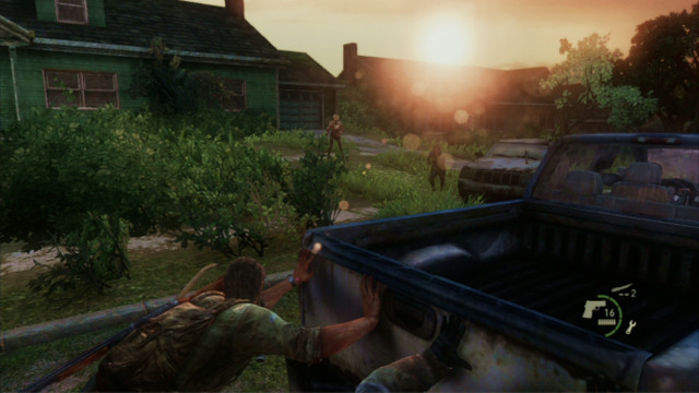 When the car gets out into the road, you will have to keep pushing it and making brief stops for killing the incoming enemies - The Last of Us: High School Escape, Bills Town Walkthrough, map - Bills Town - The Last of Us Guide