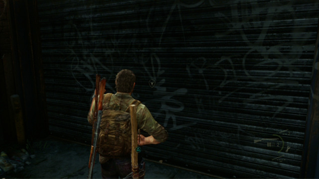 Once you are done checking every possible corner, open the garage door on at the left end of the valley - The Last of Us: Alone and Forsaken, Pittsburgh Walkthrough, map - Pittsburgh - The Last of Us Guide