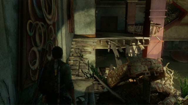 Then, go right and walk, slowly around the hole in the ground - The Last of Us: Hotel Lobby, Pittsburgh Walkthrough, map - Pittsburgh - The Last of Us Guide