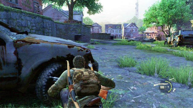 As soon as you walk out into the street again, you will be attacked by a mad sniper hidden at the other end of the location - The Last of Us: Suburbs, The Suburbs Walkthrough - The Suburbs - The Last of Us Guide