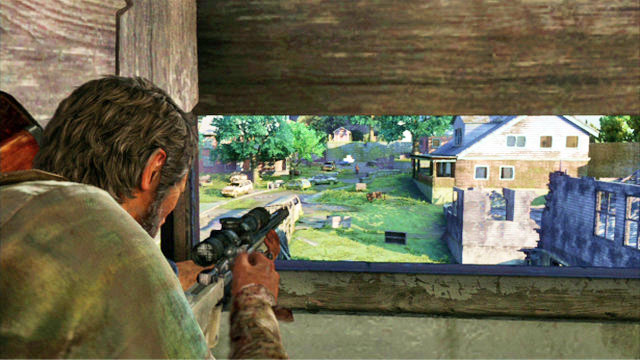 You will now have to cover your companions from the attacking bandits - The Last of Us: Suburbs, The Suburbs Walkthrough - The Suburbs - The Last of Us Guide