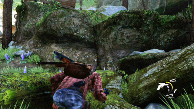 To kill the next enemy, climb silently onto the rocks to the right - The Last of Us: Ranch House, Tommys Dam Walkthrough - Tommys Dam - The Last of Us Guide