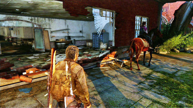 To be able to ride on, you will have to get around it through the destroyed building to the left - The Last of Us: Go Big Horns! The University Walkthrough - The University - The Last of Us Guide