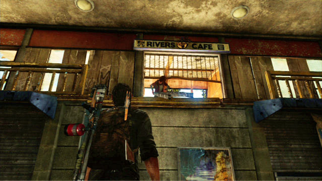 As you look at it, you need to press the triangle three times before Ellie climbs up and pushes it down - The Last of Us: Highway Exit, Bus Depot Walkthrough - Bus Depot - The Last of Us Guide