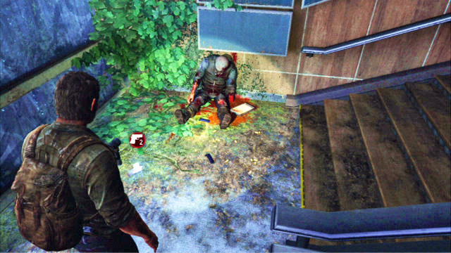 At its right-hand end, there is a staircase and a corpse on the landing - The Last of Us: The Outskirts, Artifacts and pendants - Artifacts and pendants - The Last of Us Guide