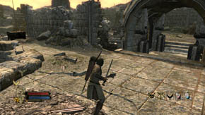 Behind the wall there is a chest you should search, while on the left there's a mushroom - Inner Wards - p. 2 - Chapter 1 - The Lord of the Rings: War in the North - Game Guide and Walkthrough