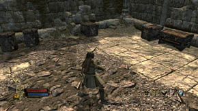 On the bridge, which is exactly over the gate, there's a lever that opens the very gate - Inner Wards - p. 2 - Chapter 1 - The Lord of the Rings: War in the North - Game Guide and Walkthrough