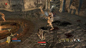 Tharzog attacks in a traditional way but he also has two special attacks - a jump with a blow and taking an aerial sword swing - Citadel Tower - Chapter 1 - The Lord of the Rings: War in the North - Game Guide and Walkthrough