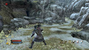 In the cave there are two mushrooms, three barrels, a vein of gold to the right, near the entrance, and a golden treasure chest you should search - The High Moors - Chapter 3 - The Lord of the Rings: War in the North - Game Guide and Walkthrough