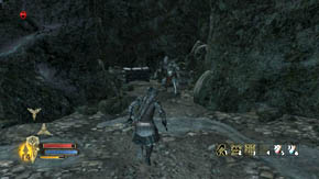 Open the gate behind the pillar (a mushroom is behind it) and begin to run right, to the exit - The High Moors - Chapter 3 - The Lord of the Rings: War in the North - Game Guide and Walkthrough