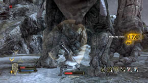 It's pointless to attack the giant from a distance, because his stone skin will prevent him from getting virtually any serious wounds from arrows and bolts - Stone Chasm - Chapter 3 - The Lord of the Rings: War in the North - Game Guide and Walkthrough