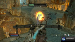 After a while you will notice four trolls coming through the large gate - The Gate Chamber - Chapter 4 - The Lord of the Rings: War in the North - Game Guide and Walkthrough