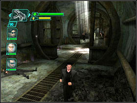 We run along the tunnel and head to the stairs - Matrix Path of Neo: Storming the Drain - Matrix Path of Neo: Walkthrough - The Matrix: Path of Neo Game Guide & Walkthrough