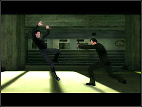 Its the famous fight with Agent Smith in the old subway station - Matrix Path of Neo: Subway Showdown - Matrix Path of Neo: Walkthrough - The Matrix: Path of Neo Game Guide & Walkthrough