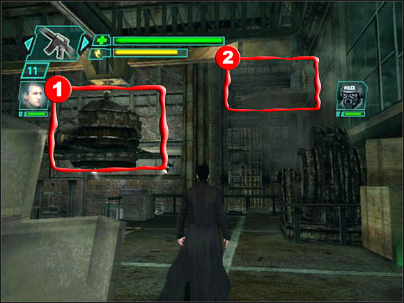 Link calls to us some time later and says that we can use the crane as a weapon now - Matrix Path of Neo: Captains Rescue - Matrix Path of Neo: Walkthrough - The Matrix: Path of Neo Game Guide & Walkthrough