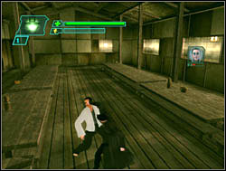 First we fight with him in a wooden cottage between some tables and pillars - Matrix Path of Neo: Seraphs Apology - Matrix Path of Neo: Walkthrough - The Matrix: Path of Neo Game Guide & Walkthrough