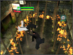 We fight Seraph on wooden pales - Matrix Path of Neo: Seraphs Apology - Matrix Path of Neo: Walkthrough - The Matrix: Path of Neo Game Guide & Walkthrough