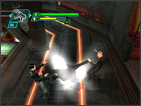 In this hall we got to kill more of Merovingians thugs - Matrix Path of Neo: Downside up - Matrix Path of Neo: Walkthrough - The Matrix: Path of Neo Game Guide & Walkthrough