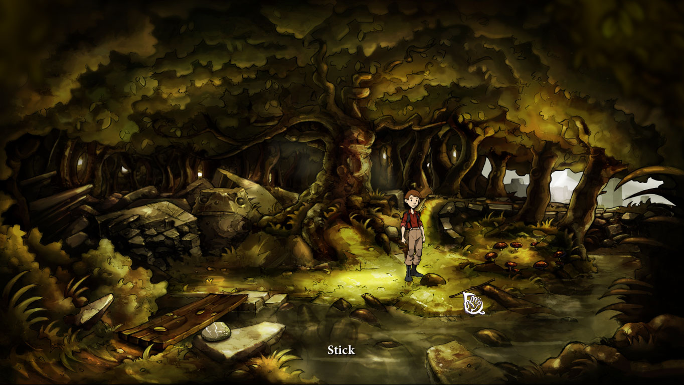 On the right pick up stick - it's nearby mushrooms - A summer day - Walkthrough - The Night of the Rabbit - Game Guide and Walkthrough