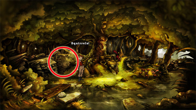 Next to the chalk quarry is a strangely shaped rock - use on it crumbly chalk, and Jerry will draw a sign - A summer day - Walkthrough - The Night of the Rabbit - Game Guide and Walkthrough