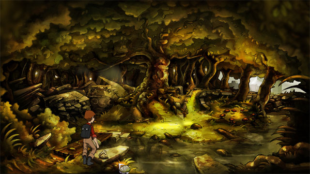 Next to the place where you enter this location is a heavy, round stone - A summer day - Walkthrough - The Night of the Rabbit - Game Guide and Walkthrough