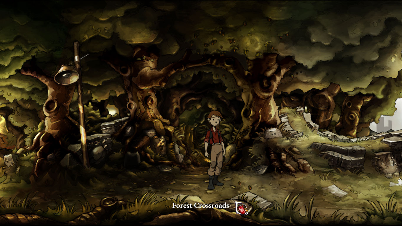 Place the can with powder mixture, bark, acorns, and carrot on forest crossroads, vis a vis way to deeper into woods - A summer day - Walkthrough - The Night of the Rabbit - Game Guide and Walkthrough