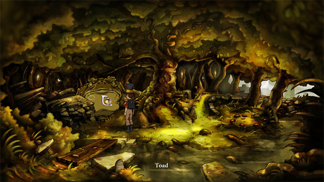 The toad is sleeping - you have to wake it up - The four portals: rockwhisper and greengrow spells - Walkthrough - The Night of the Rabbit - Game Guide and Walkthrough