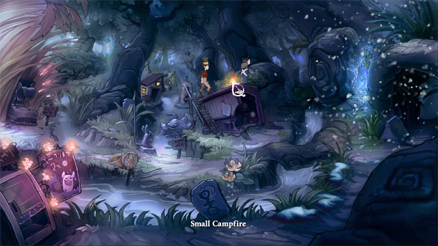 Use exciting book to change day into night - The four portals: rockwhisper and greengrow spells - Walkthrough - The Night of the Rabbit - Game Guide and Walkthrough