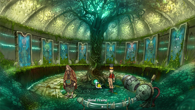 Use leaf the Marquis left behind on metal frame in the tree - Lizards, bottles and fifth portal - Walkthrough - The Night of the Rabbit - Game Guide and Walkthrough