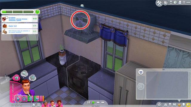 A moment after the alarm goes off, a water sprinkler appears above the site of the fire, which extinguishes the fire - Other events | The Sim Environment - The Sim Environment - Sims 4 Guide