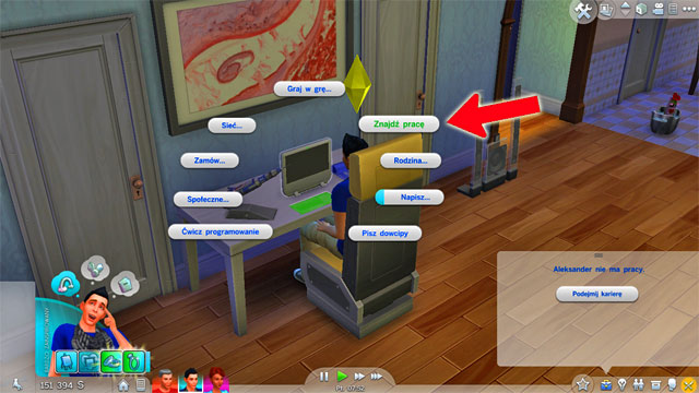 You can find job by clicking on the phone and selecting Find a job or by selecting the same option while using the computer - Work | The Sim Environment - The Sim Environment - Sims 4 Guide