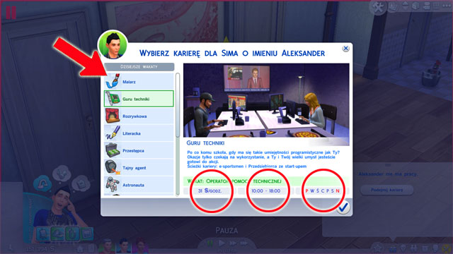 In the pop-up, on the left, you can see the list of the available careers - Work | The Sim Environment - The Sim Environment - Sims 4 Guide