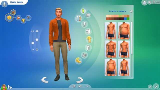 This page of The Sims 4 guide describes the next step of creating a Sim - The Sims 4: Clothes - body shape, top, full body, bottom, shoes - Creating a Sim - Sims 4 Guide