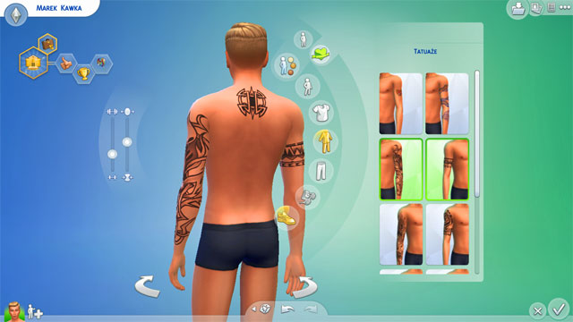 In the second tab (Tattoos) you can give your Sim some tattoos - The Sims 4: Clothes - body shape, top, full body, bottom, shoes - Creating a Sim - Sims 4 Guide