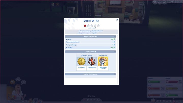 After you select the return home option, a summary window for your clinic will pop up - The Sims 4 Cats & Dogs: Vet clinic - how to start? - Sims 4: Cats & Dogs - Sims 4 Guide