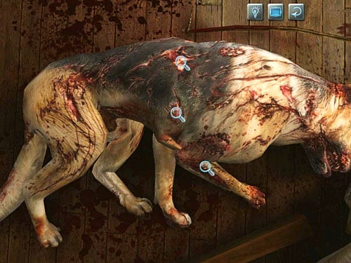 Examine also terribly crippled dog: his right front leg and two trunks wounds - Visit Kurtz | Slaughter in Whitechapel - Slaughter in Whitechapel - The Testament of Sherlock Holmes Game Guide