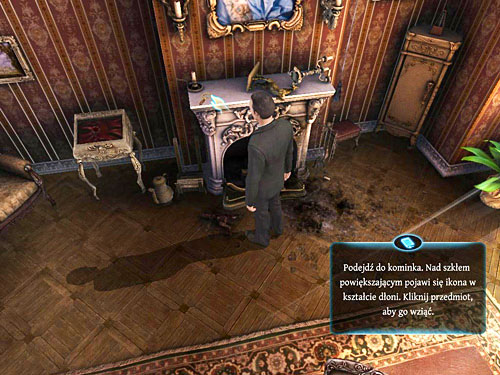Now move to the fireplace and pick up the magnifying glass from the left - Examine all traces in the marquis music room | The Marquis Residence - The Marquis Residence - The Testament of Sherlock Holmes Game Guide