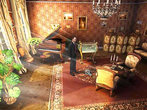Go to the center of room and notice a candle on the carpet (by the table, opposite to fish tank) - Examine all traces in the marquis music room | The Marquis Residence - The Marquis Residence - The Testament of Sherlock Holmes Game Guide