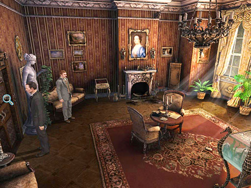 Now march to the exit doors and click on them with a glass icon so the detective notices something - Examine all traces in the marquis music room | The Marquis Residence - The Marquis Residence - The Testament of Sherlock Holmes Game Guide
