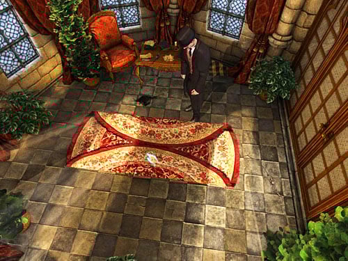 Click on the carpet and Sherlock will move it away - Discover the Priests Secret | The Murder in Diocese of Knightsbridge - The Murder in Diocese of Knightsbridge - The Testament of Sherlock Holmes Game Guide