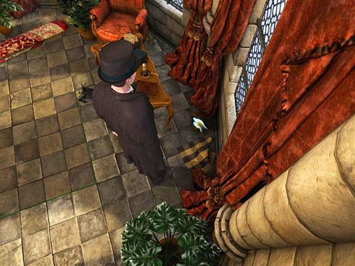 Now pay an attention to the scarf lying by the window, behind the table - Discover the Priests Secret | The Murder in Diocese of Knightsbridge - The Murder in Diocese of Knightsbridge - The Testament of Sherlock Holmes Game Guide