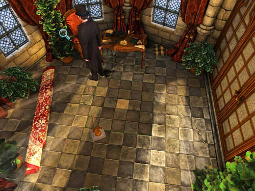 among leaves in the flower-pot plant on the left from this table (1 stick) - Open the Mysterious Chest | The Murder in Diocese of Knightsbridge - The Murder in Diocese of Knightsbridge - The Testament of Sherlock Holmes Game Guide