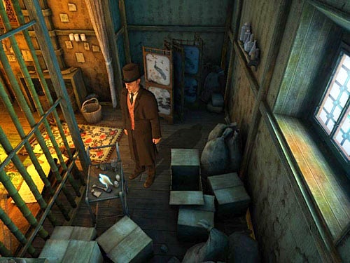 On the other part of room, behind a bar, you find a table with opium accessories - Neutralise the Guard | Slaughter in Whitechapel - Slaughter in Whitechapel - The Testament of Sherlock Holmes Game Guide