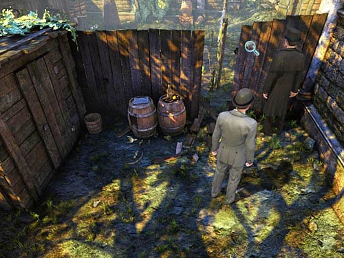 Look through the hole in a fence, youll see a nephews window - Find Stolen Laundry | Robbery in Kensington Gardens - Robbery in Kensington Gardens - The Testament of Sherlock Holmes Game Guide