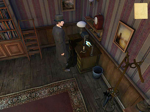 After completing the paper, use a clothes pegs at weird thing on a desk and hand a blank paper on it - Search a Henrys Room | Robbery in Kensington Gardens - Robbery in Kensington Gardens - The Testament of Sherlock Holmes Game Guide