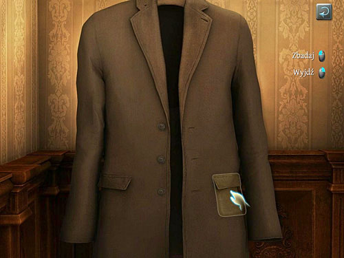 Click on the left side of coat to make it return to the default state and inspect the left pocket to take a cigarette-case with inexpensive cigarettes - Get Rid of a Secretary | O. Farleys Office - O. Farleys Office - The Testament of Sherlock Holmes Game Guide