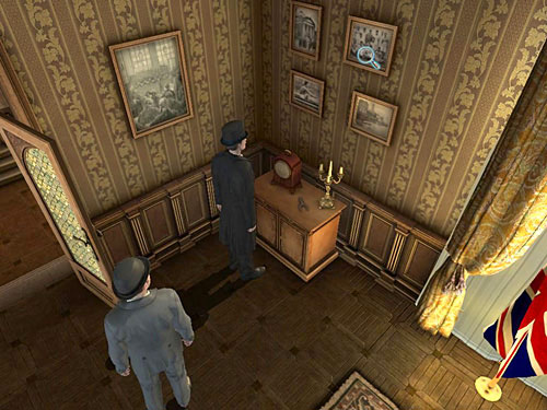 Take a look on the wall photos (between door and window) - Search Judges Office | Explosion in Becketts Residence - Explosion in Becketts Residence - The Testament of Sherlock Holmes Game Guide