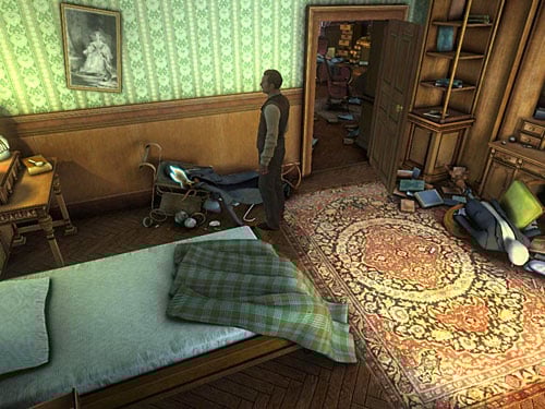 and hat lying on a cart, nearby door - Complete Three Disguises | Hideout in Whitechapel - Hideout in Whitechapel - The Testament of Sherlock Holmes Game Guide