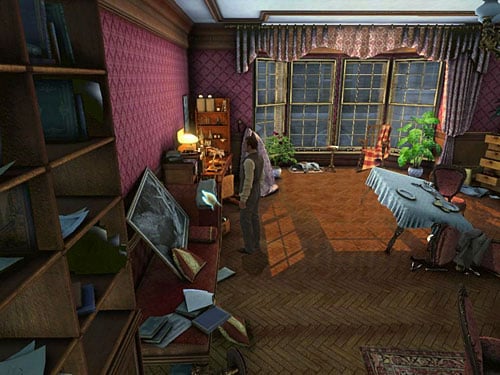 Return to living room, from where pick up trousers from a couch - Complete Three Disguises | Hideout in Whitechapel - Hideout in Whitechapel - The Testament of Sherlock Holmes Game Guide